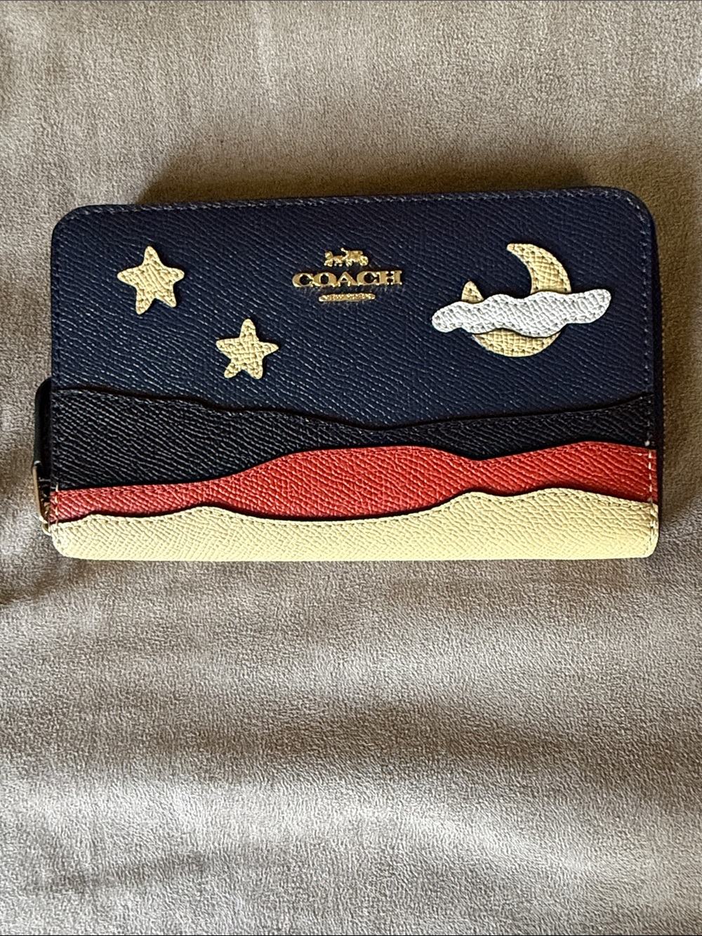 Coach !!! Navy, orange & Cream Moon & Stars Zip Wallet